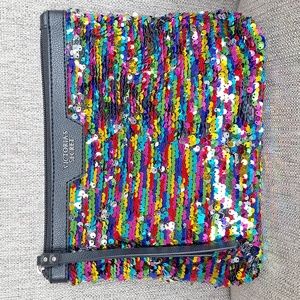 🌈 Victoria's Secret makeup/toiletries bag/clutch. Rainbow sequins.